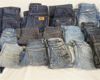 1162	LOT OF 19 PAIRS OF JEANS FROM VARIOUS BRANDS. ALL ARE YOUTH SIZES. LOT INCLUDES; RUSTLER, W T GRANT CO., ROUGH HOUSERS, SEDGFIELD TOM SAWYER, RANCH CRAFT, HANGING TOUGH & MORE. VARYING DEGREES OF WEAR 
