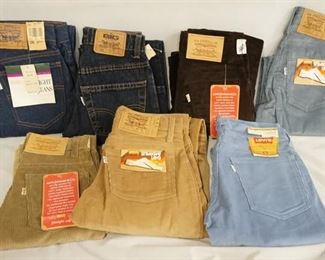 1167	LOT OF SEVEN PAIRS OF VINTAGE LEVIS PANTS NEW W/ TAGS. SIZES ARE; YOUTH SIZES 11 & 12, 28 X 30, 28 X 31, 27 X 32 & TWO ARE SIZE 25 X 30.
