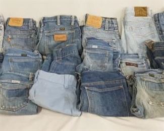 1176	LOT OF 22 PAIRS OF JEANS THAT ARE SHORTS/HAVE BEEN CUT INTO SHORTS FROM VARIOUS BRANDS INCLUDING; OSONS, LEVIS, WRANGLER, LEE, PLAIN POCKETS, BUGLE BOY, URBAN PIPELINE, BASIC EDITIONS & CANYON RIVER BLUES. VARYING DEGREES OF WEAR 
