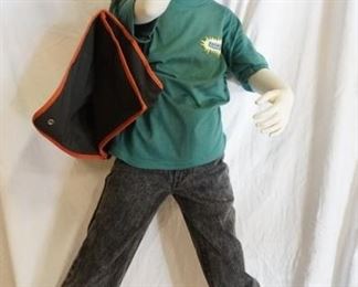 1190	BOY MANNEQUIN CLOTHED IN LEVIS JEANS, A LEVIS T-SHIRT, BASEBALL CAP & IS WEARING A BRAVE STAR BOOK BAG. APP. 52 IN TALL. MANNEQUIN MAY SUFFER LOSSES TO BODY/FACE
