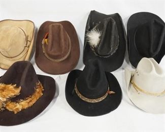 1199	LOT OF SEVEN COWBOY HATS INCLUDING; ROCKMOUNT RANCH WEAR, DYNAFELT MILLER WESTERN WEAR (THE FEATHERS ARE GLUED/PINNED ON) & EXTRA FINO 
