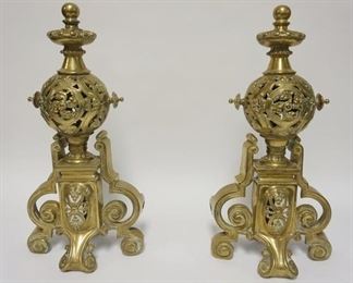1001	PAIR OF ORNATE BRASS CHENETS, 19 IN HIGH

