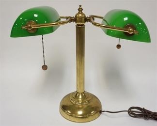 1007	DOUBLE BANKERS/PARTNERS GREEN CASED GLASS LAMP, 16 1/2 IN X 17 1/2 IN
