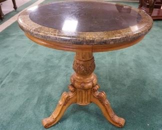 1018	ROUND 2 TONE MARBLE TOP LAMP TABLE, 24 IN X 26 IN

