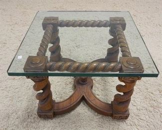 1020	GLASS TOP TABLE W/BARLEY TWIST BASE, 24 IN SQUARE X 16 IN HIGH
