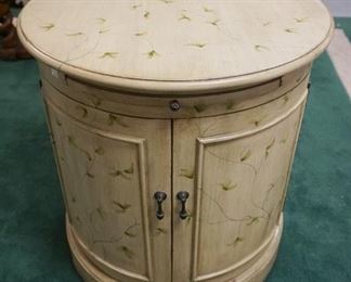 1022	ROUND PAINT DECORATED 2 DOOR LAMP TABLE W/PULL OUT SURFACE, 26 IN X 28 IN HIGH

