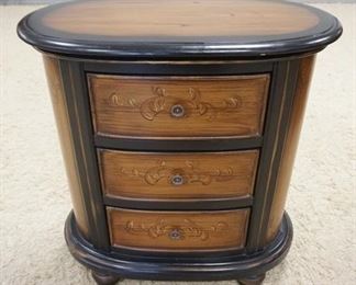 1025	OVAL WOOD GRAINED 3 DRAWER CHEST, 27 1/4 IN X 15 IN X 29 1/2 IN
