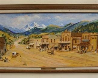 1049	OIL ON BOARD BY DEICK SCHISLER TITLED WESTERN TOWN, 34 IN X 19 IN OVERALL
