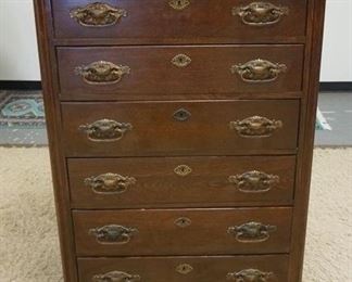 1052	SOLID OAK 6 DRAWER CHEST W/PANELED SIDES, 37 IN WIDE X 19 1/4 IN DEEP X 51 IN HIGH

