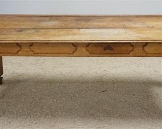1056	LARGE OAK COUNTRY STORE TABLE W/BACK STOP & ANGLED SURFACE, 93 IN WIDE X 30 IN X 31 IN

