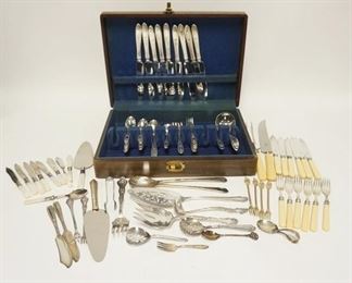 1072	LARGE LOT OF MISC FLATWARE INCLUDING COMMUNITY PLATE SET, PEARL HANDLES, CARVING SET, & SERVING PIECES
