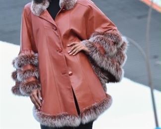 Ladies Leather& Fur Bell Sleeved Coat