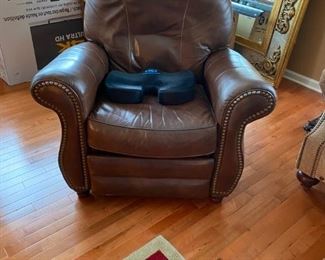 One of two leather recliners