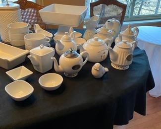 white on white--teapots and serving piecews