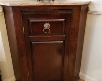 Homemade Corner Cabinet/Marble Top (34" wide Corner to Corner at furthest point)  Great workmanship!  TWO of these in the home.