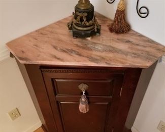 Homemade Corner Cabinet/Marble Top (34" wide Corner to Corner at furthest point)  Great workmanship!