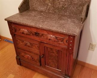 Handmade solid wood marble top cabinet.  Great for any room!