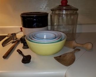 Pyrex Bowls Toms Cookie Jar and other vintage items
