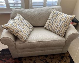 $425- OBO- Highly sought after Custom upholstered Sleeper sofa twin chair 