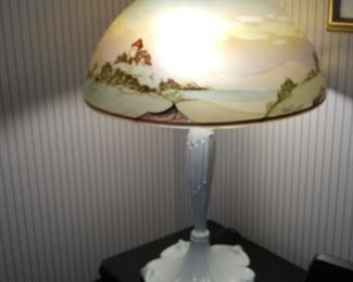 Painted glass shade lamp