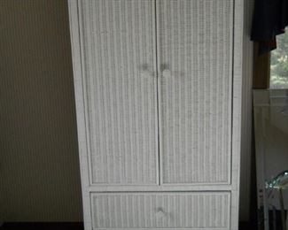 White wicker armoire