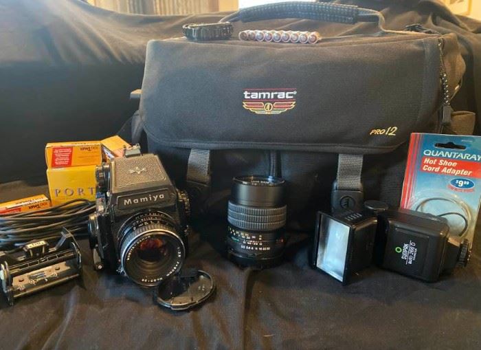 Mamiya 645 with Tamrac bag and lenses