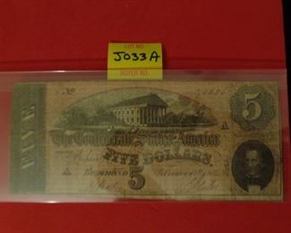 Confederate States of America $5.00 Currency