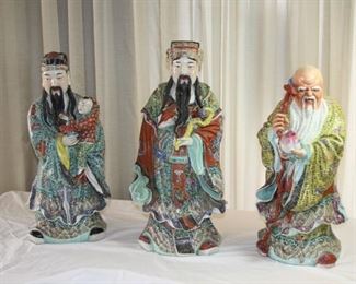 Chinese Gods of Longevity Prosperity and Happiness - sold as a set of three only asking $6,000 - #1-18" tall, #2-19 1/4" tall, #3-17 1/4" tall