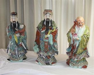 Chinese Gods of Longevity Prosperity and Happiness - sold as a set of three only asking $6,000 - #1-18" tall, #2-19 1/4" tall, #3-17 1/4" tall
