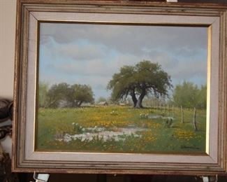 original oil painting by G. Harvey - Texas Hill Country - Field of Yellow Flowers - SOLD