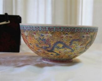 early 20th c. Chinese  Imperial five-claw dragons  bowl - measures 7" dia. 3 1/2" tall - asking $495