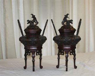 Japanese bronze censers, early to mid 20th century - measure approx 11" tall - 6" wide - asking $925 for the pair