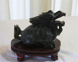 Chinese Jade Dragon w/stand, measures 4"tall 3" wide - $150