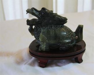 Chinese Jade Dragon w/stand, measures 4"tall 3" wide - $150