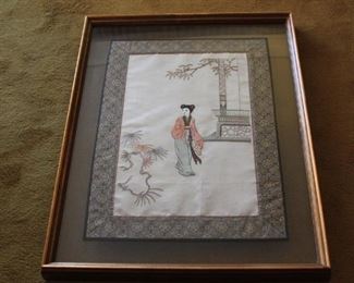pair of Chinese framed silk textiles - framed 25 5/" x 33 1/2" - asking $325 for the pair