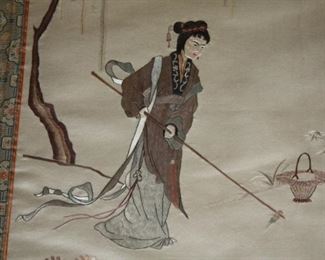 pair of Chinese framed silk textiles - framed 25 5/" x 33 1/2" - asking $325 for the pair