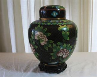Chinese Cloisonne Vase w/lid - measures 10 1/2" tall. 8" dia. - asking $250