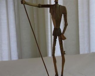 Don Quixote type wood sculpture figure- measures approx. 11 ¾” tall the onyx  base is 3 ½” x 3 ½” - Madrid - asking $150. 