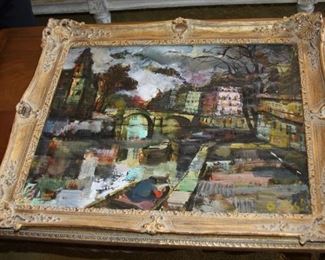 original oil painting on canvas Paris by Olivier Foss  - measures 18" x 22"  - asking $950