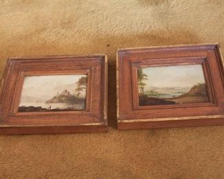 pair of small 19th c. paintings on board - asking $250 for the pair 