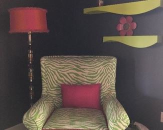 Fun chair with faux gemstone floor lampand wall brackets