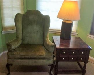 Wing back chair table