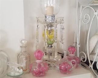 St Clair lamps, St Clair perfume bottles, Mary Gregory perfume bottle,
