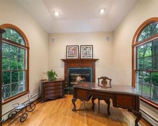 Hooker Furniture- Seven Seas collection with leather trim; writing desk, chair, lateral file and 2 book shelves.