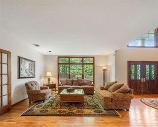 Bernhardt living room set; sofa, loveseat, chair, end table and coffee table. 