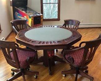 Mikhail Darafeev Inc. 54" Nomad-3 way game table w/slotted poker chip trays and 4 game chairs in cherry 