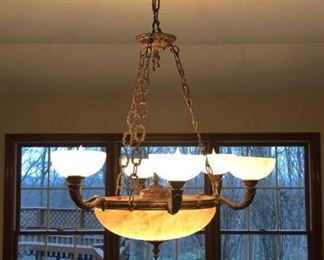Wiltshire Mfg. Co - 6 arm medium Natural Alabaster chandelier 1- tier oil brushed bronze.