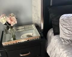 Black night stand and platform bed Faux Leather-Set 