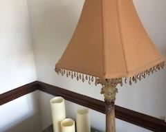 2-destressed Iron  lamps-light gold shades 
