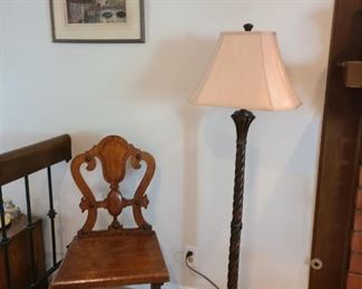 Antique chair and lamp.